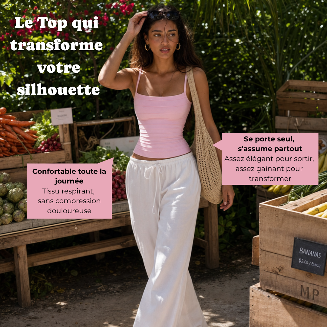 Top gainant — effet ventre plat et silhouette sculptée